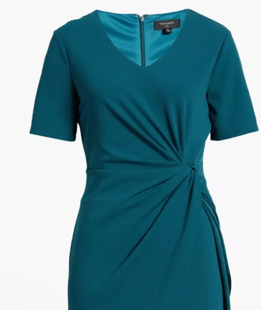 Tahari ASL Side Knot Stretch Crepe Dress NWT MYSTIC TEAL Size 12