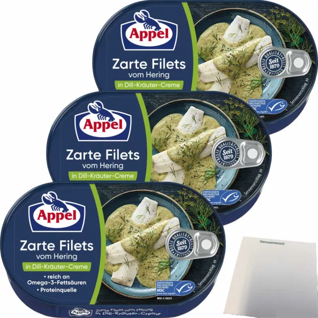 Appel Zarte Filets vom Hering in Dill Kräuter-Creme 3x200g Dose usy Block