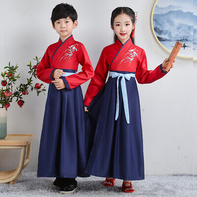 BOY Girl uniforme tradizionale Cinese HANFU Tang Suit Costume Antico STADIO