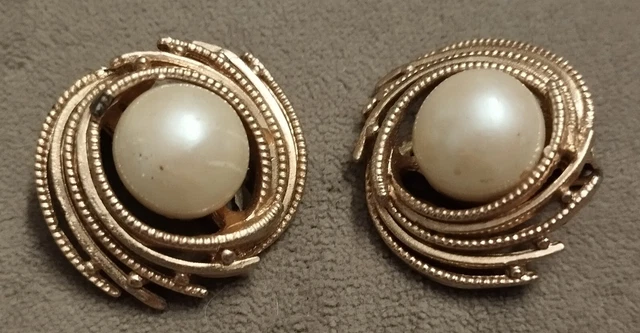 Boucles D'oreilles Vintage à Clips - Métal Doré Avec Strass Irisés - Style Années 70-80 - Occasion