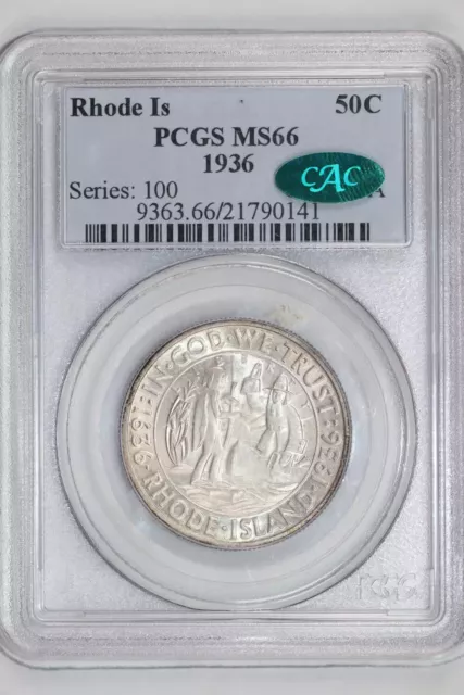 1936 Rhode Island Silver Commemorative Half Dollar Pcgs Ms66 Original Pq Cac!