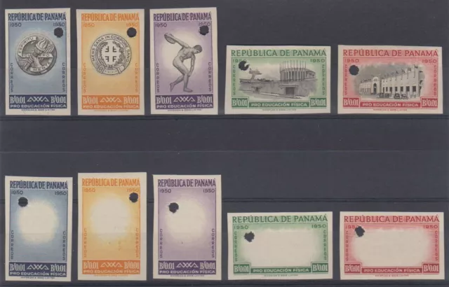 PANAMA 1951-52 SPORTS Sc RA31-RA35 FULL SET IMPERF PROOFS + FRAMES IMPERF PROOFS