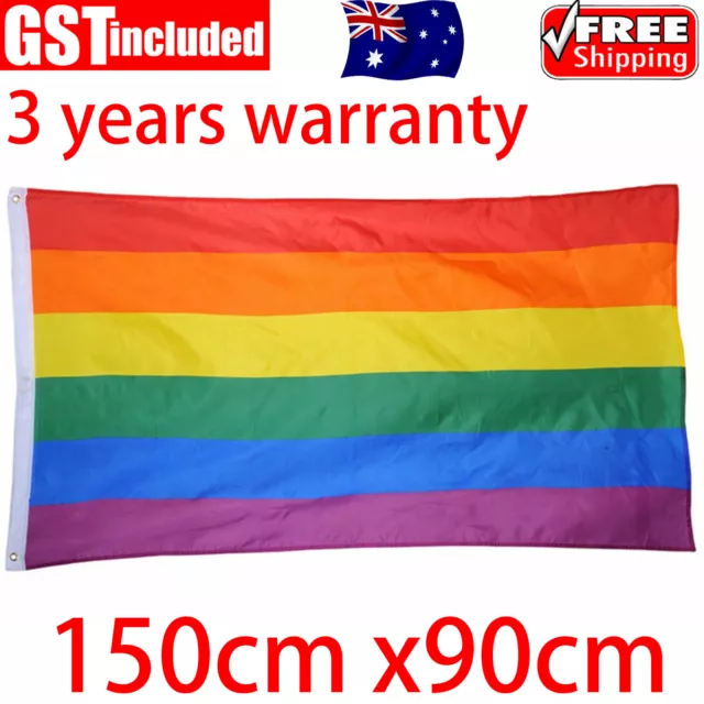 Rainbow Pride Flag Gay Lesbian LGBT Mardi Gras Party Outdoor Banner 150cm x 90cm