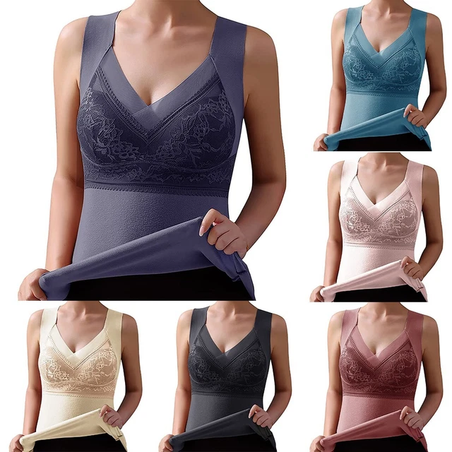 Camicia Tank Thermal Tummy Intimo Collo a V Inverno 2pz Moda Controllo Costruito