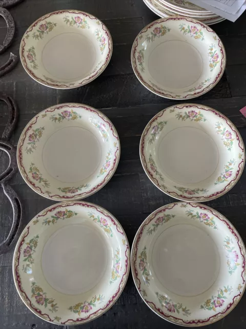 6 Piece Flower China Set beige BY EDWIN M. Knowles  SEMI VITREOUS  dc7