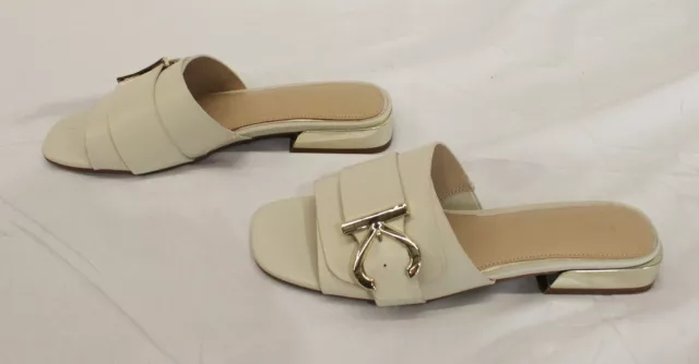 Kenneth Cole Women's Irene Square Toe Slide Sandals LV5 Ecru Leather Size US:7.5