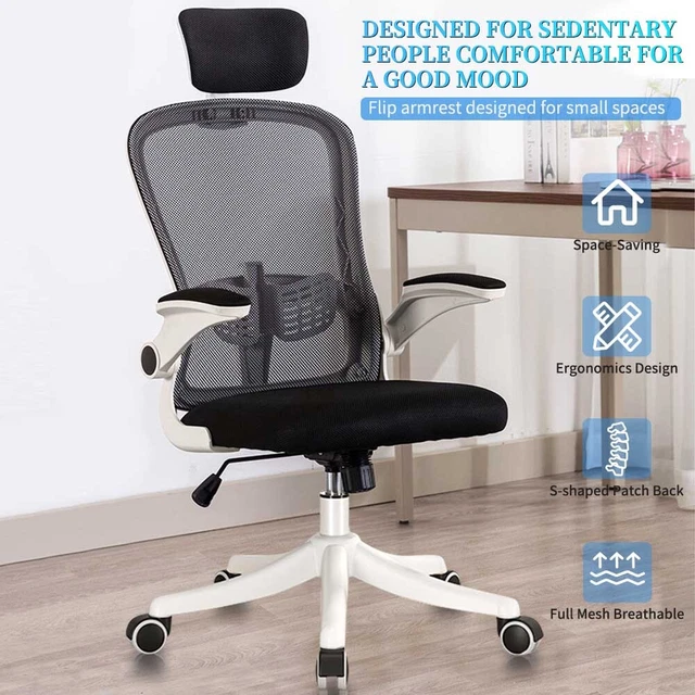 Office Chair Ergonomic Adjustable Computer Desk Mesh Chair Flip-up Arms Height