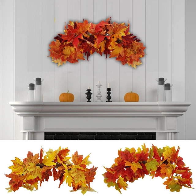Couronne D'automne Décorative Avec Guirlande LED - 40 Cm, Feuilles D'érable Artificielles, Lumière Blanc Chaud à Piles - 8