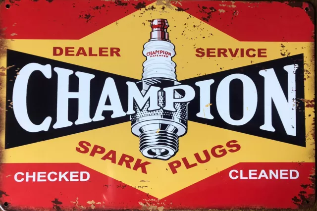 CHAMPION Spark Plugs GARAGE Rustic Metal Tin Signs Man Cave Shed & Bar Sign