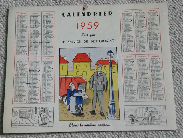 ANCIEN CALENDRIER 1959 Service De Nettoiement Dessin Humoristique