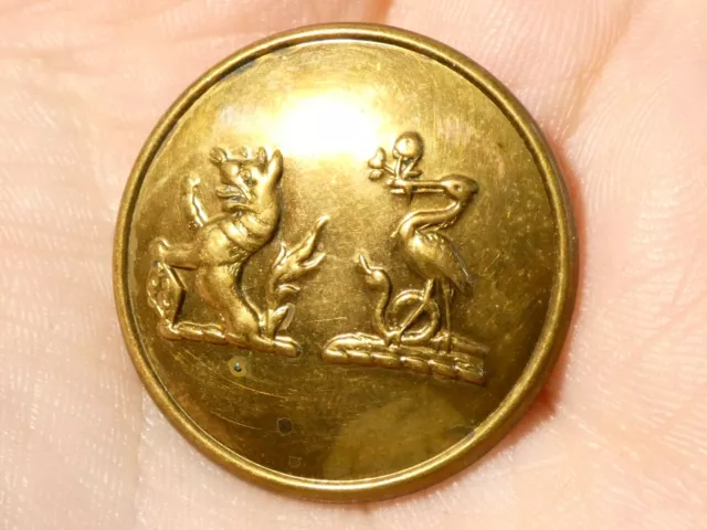Antique Gilt Livery Button 2 FAMILIES MARRIAGE Dog & Heron with Snake 28mm #20