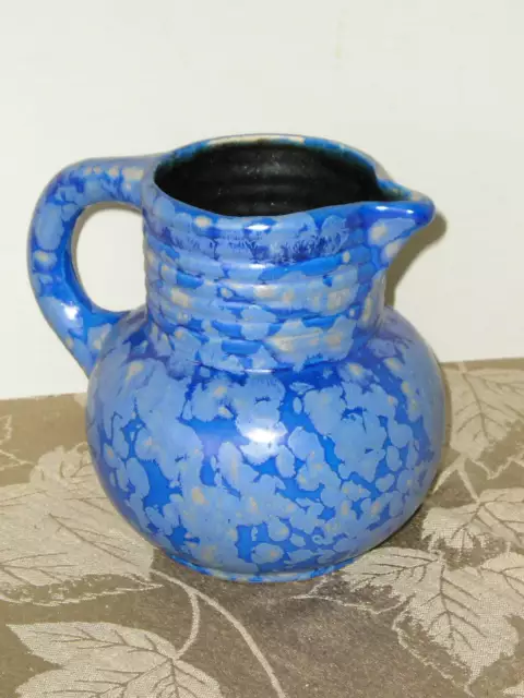 Unusual Vintage Antique Blue Sponged Pitcher Rare Old Belgium 6" 3