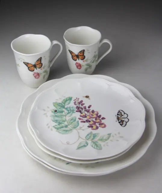 LENOX 6pc Set For 2 BUTTERFLY MEADOW Dinner, Salad Plates & Mugs Lot