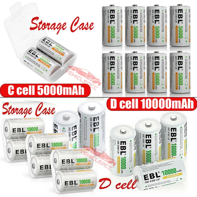 LOT OF EBL C D Cell / C D Size Rechargeable Batteries 5000mAh 10000mAh