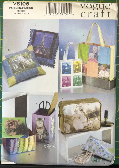 Vogue Craft Sew Pattern V8106 Computer Printed Fabric Items Factory Fold Uncut