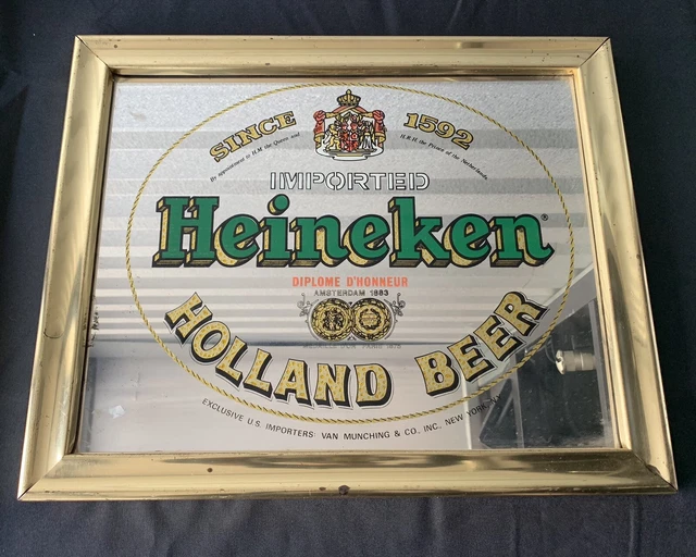 Rare Vintage Heineken Holland Beer Mirror 13 5/8 x 16 5/8” Mechanical Works