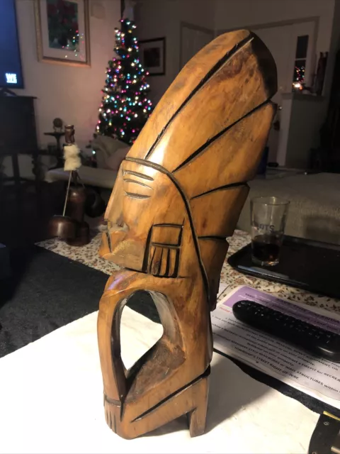 Vintage Hand Carved Wooden Tahitian Sculpture French Polynesia 16”