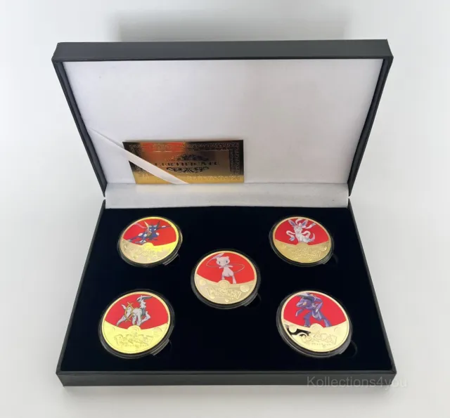 Pokemon 5 Pezzi Color Oro Moneta Collezione Scheda Collezionisti Regalo Rare