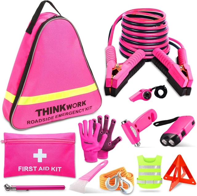 Kit emergenza auto THINKWORK maglione rosa, kit pronto soccorso, martello di sicurezza...