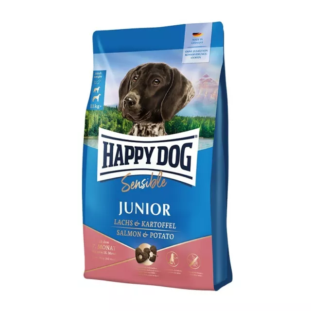 Salmón y patata Happy Dog Sensible Junior 10 kg (7,59 €/kg)