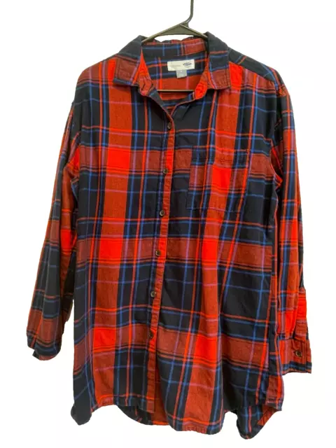 OLD NAVY top shirt blouse M Bust 42 Length 29 Multicolor Plaid Boyfriend Flannel