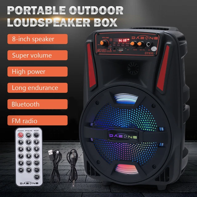 8"1000W Portable FM Bluetooth Speaker Heavy Bass Sound System DJ Party PA Remote