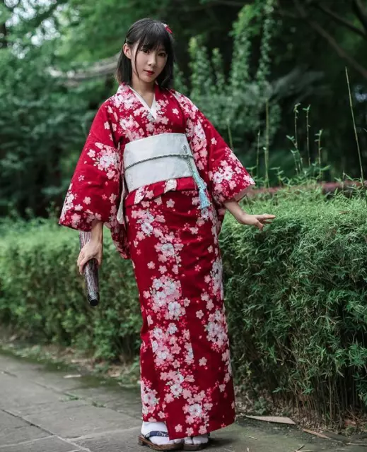 Traditional Japanese Floral Kimono Women's Bath Yukata Vintage Cosplay Costume