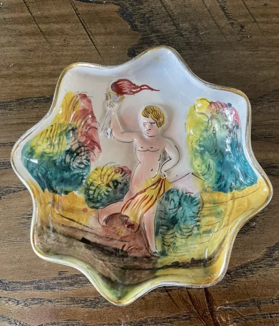 Antique Italian Capodimonte Porcelain Nude Cherub Trinket Tray