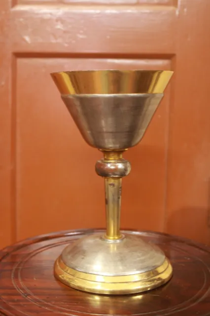 Vintage Chalice Paten Set Gold & Silver Wine Cup Goblet Grail Christian Decor
