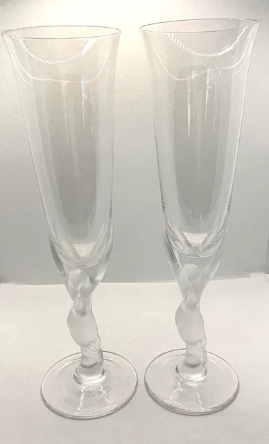 Kissing Dove Igor Carl Fabergé Flutes Wine Champagne Glasses Frosted Stem