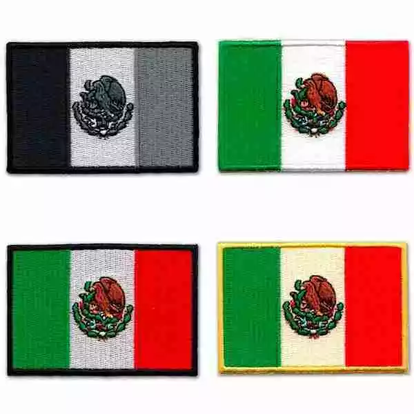 Mexican Flag Patches (4-Pack) Flag Embroidered Iron On Patch Appliques