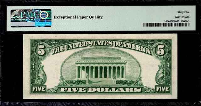 1953 A $5 Silver Certificate Note Fr.1656 Fa Block Pmg Gem Unc 65 Epq (886A) 2