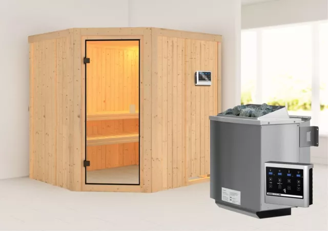 Karibu Innensauna Ella Holzsauna mit 9kW Bio Ofen und Steuergerät Easy