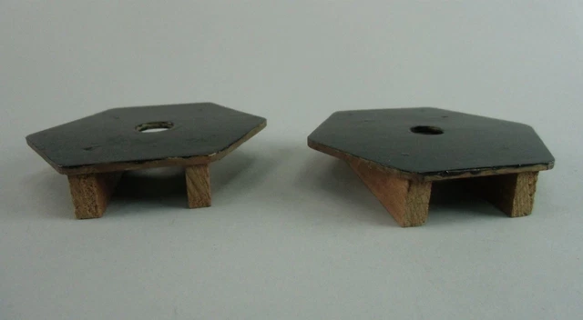 Japanese Display Board Stand Pair Black Hexagon Clog Geta Brown Vtg Kadai LW740