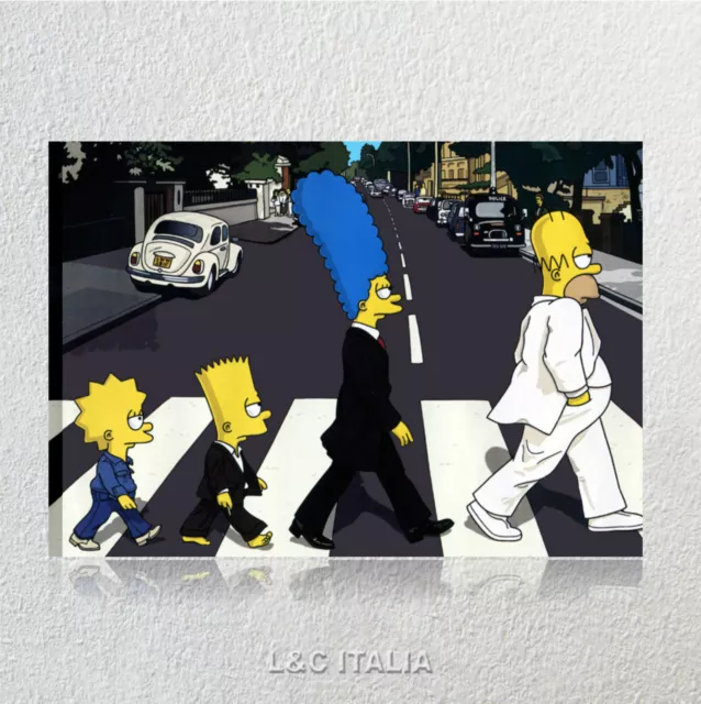 The simpson Beatles QUADRO MODERNO 70x50 STAMPA TELA SOGGIORNO CAMERA Abbey Road