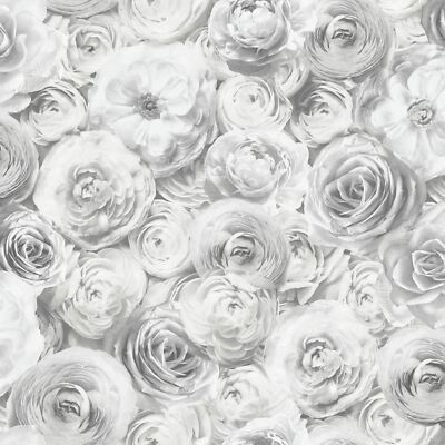 Arthouse Mono Nero Bianco Grigio Metallizzato Argento Floreale Bloom Carta Da Parati 683003 