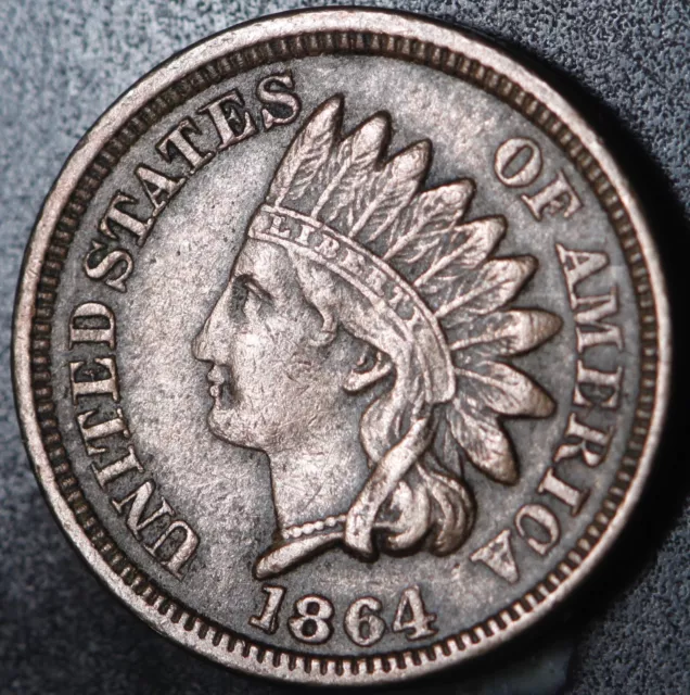 1864 INDIAN HEAD CENT - XF EF - With LIBERTY & DIAMONDS - CN Copper Nickel