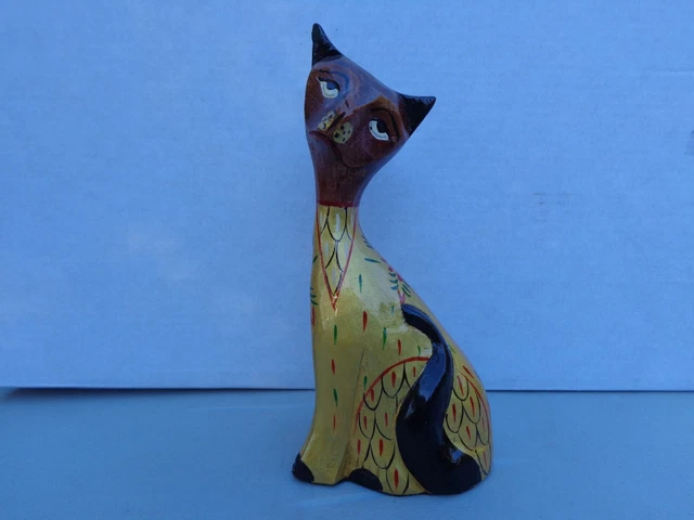 STATUETTE CHAT EN bois EUR 9,90 - PicClick FR