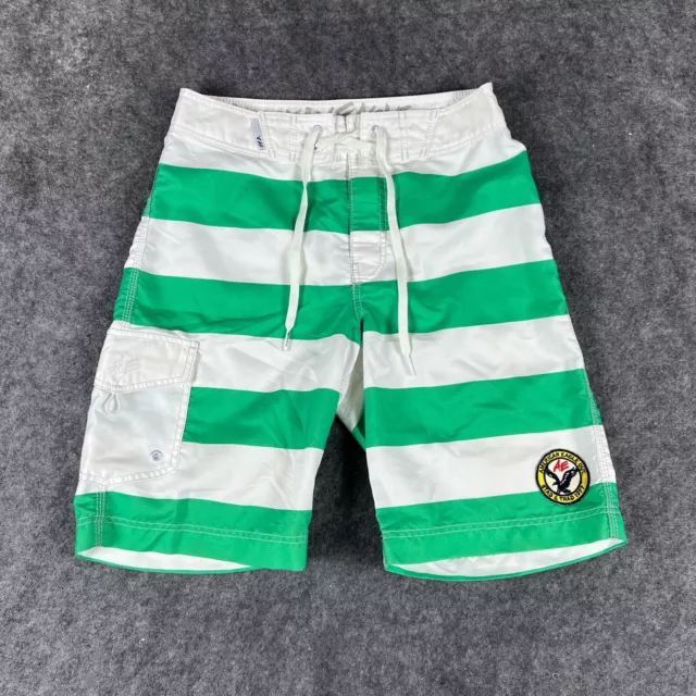 American Eagle Swim Trunks Mens Small Green White Striped Board Shorts Beach