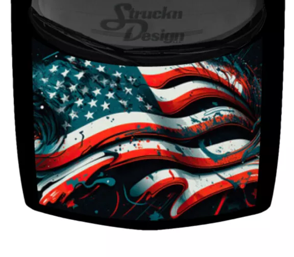 American Flag USA Distressed Grunge Truck Hood Wrap Vinyl Car Graphic Decal Tear