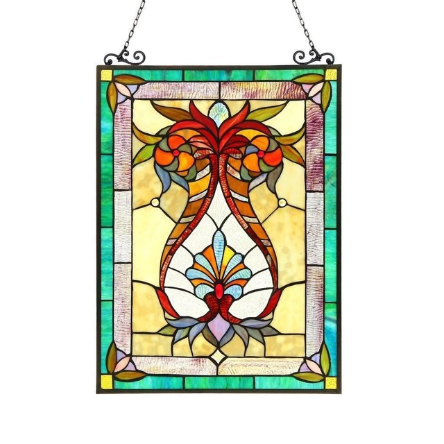 Victorian Design Stained Glass Window Panel Suncatcher 18x25in