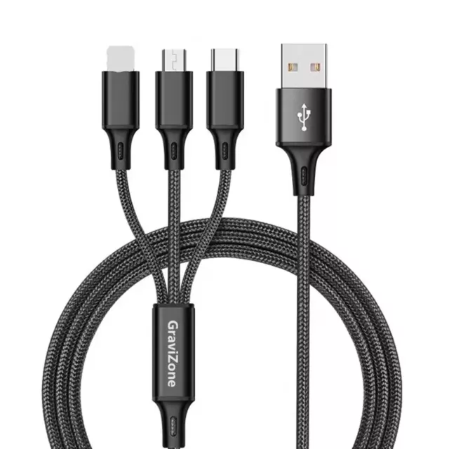 GraviZone Ladekabel 3in1 Multi  USB Typ-C Micro Usb IOS für Samsung iPhone PC