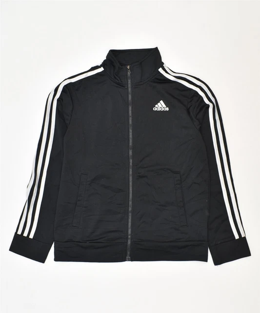 ADIDAS Girls Tracksuit Top Jacket 10-11 Years Medium Black Polyester FK05