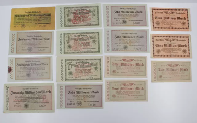 Konvolut Sammlung 15x Notgeld Gutschein Deutsche Reichsbahn Millionen Milliarden