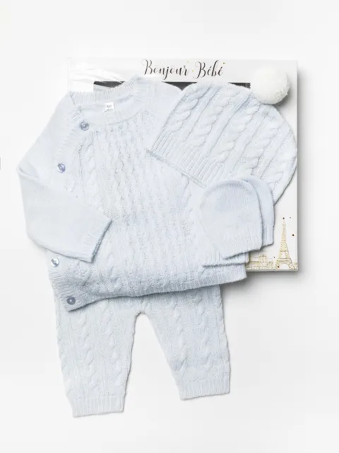 Baby Boys Knitted 4 Pcs Boxed Set Blue Knit Twist  Spanish Romany NB-6Mths