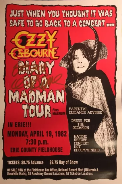 OZZY OSBOURNE CONCERT Poster 11x17inch 1982 Reproduction Reprint Black Sabbath