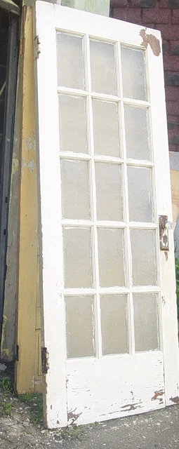 30x78" Antique 15-Pane Interior French Door Painted White Textured Glass
