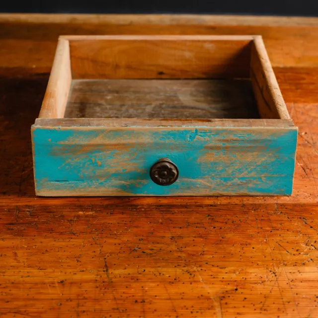 Old Dovetail Drawers + Old Tin Knobs + New Turquoise Paint = GREAT DISPLAY 3