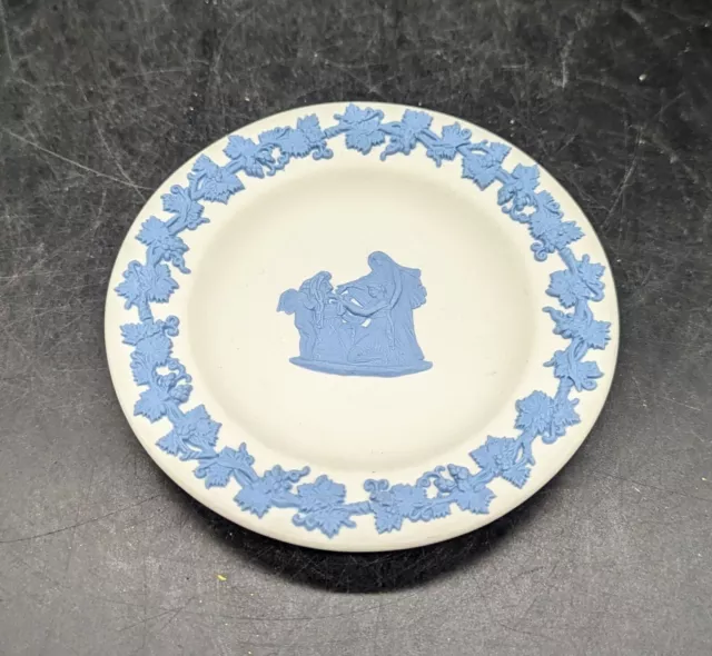 Vintage Wedgwood Blue on White Jasperware Mini Plate Trinket Dish 4.5" England