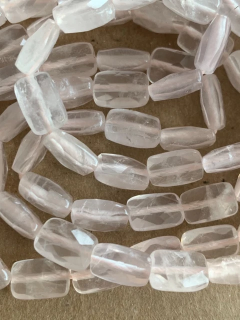 1 Strand Genuine Faceted Rectangle Rose Quartz Beads - 9x7mm  Great for Earrings